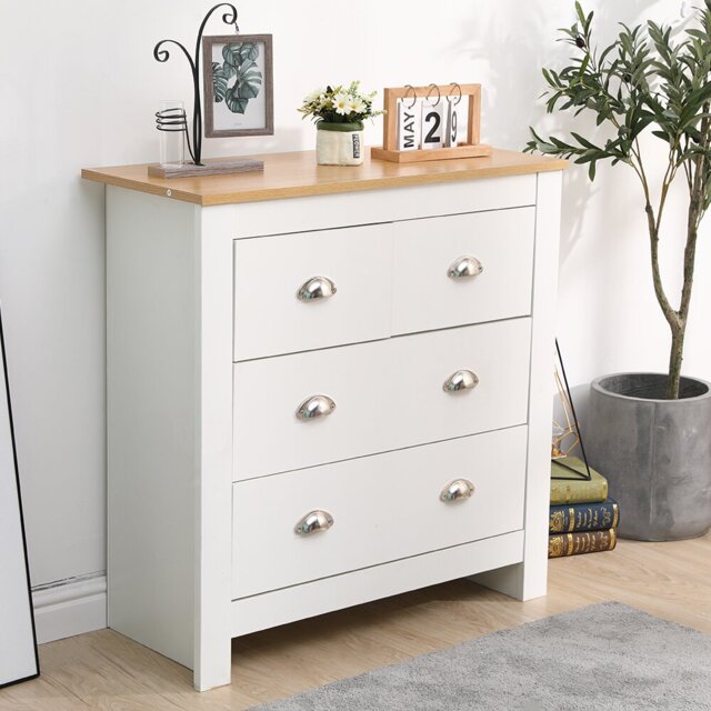 Wooden Sideboard Cupboard Chest Of Drawers 2+2 Drawers Cabinet Multi-Storage Unit Modern Living Room Bedroom79x35x81cm,Grey