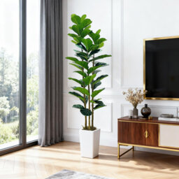 Artificial Fiddle Leaf Fig Tree with Planter, 5/6Ft Tall Fake Tree with Natural Wood Trunk for Home Decor, Faux Ficus Tree Fake Moss for Home Office W