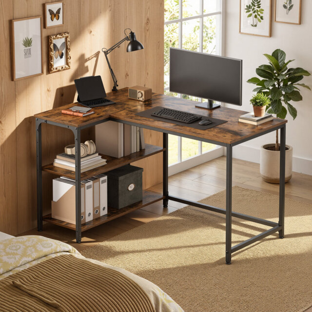 Corner Computer Desk With Adjustable Storage Shelves