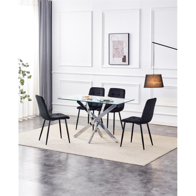 Dining Table and 4 Chairs Rectangle Table 4 Velvet Chairs Dining Set