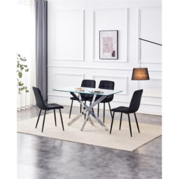 Dining Table and 4 Chairs Rectangle Table 4 Velvet Chairs Dining Set