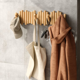 Picket 8-Hook Wall-Mounted Wooden Coat Rack with Adjustable Flip-Down Hooks