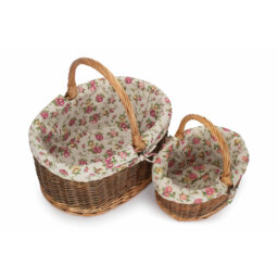 Wicker Country Oval 2 Piece Shopper Basket set with Garden Rose Lining