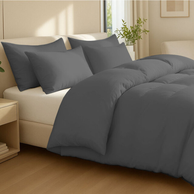 Cotton Solid Colour Duvet Cover Set with Pillow Shams Included