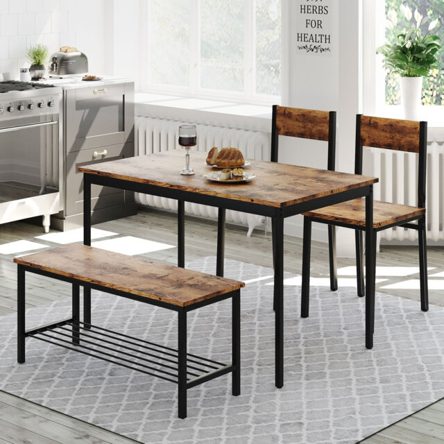 Dining Table Set With 2 Chairs And 1 Bench Rectangle Desk Furniture