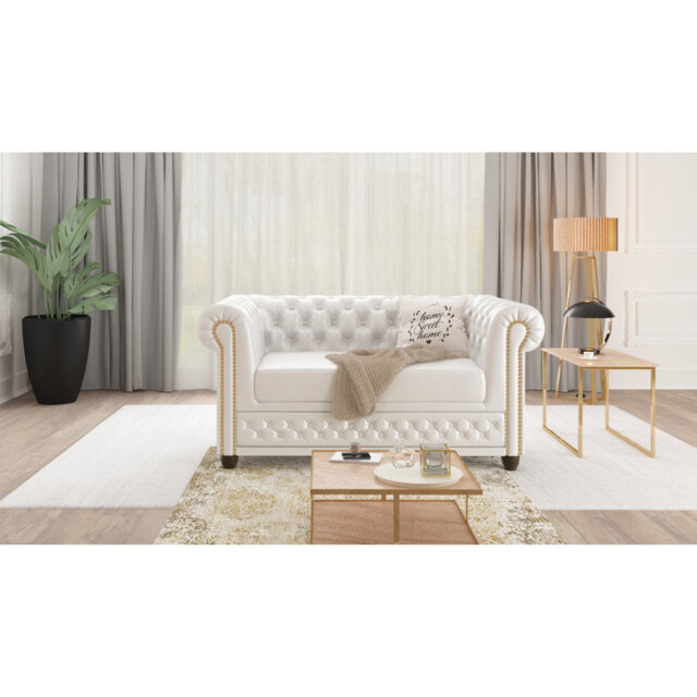 Chesterfield  Sofa 2 Seater with Sleeping Function Made of Vegan Leather with Solid Wood Legs