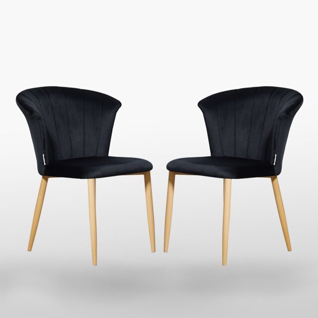 Siyana Modern Velvet Dining Chairs - Ergonomic Curved Back with Solid Wooden Legs