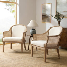 Xaver Farmhouse Boucle Rattan Solid Wood Armchair Set Of 2