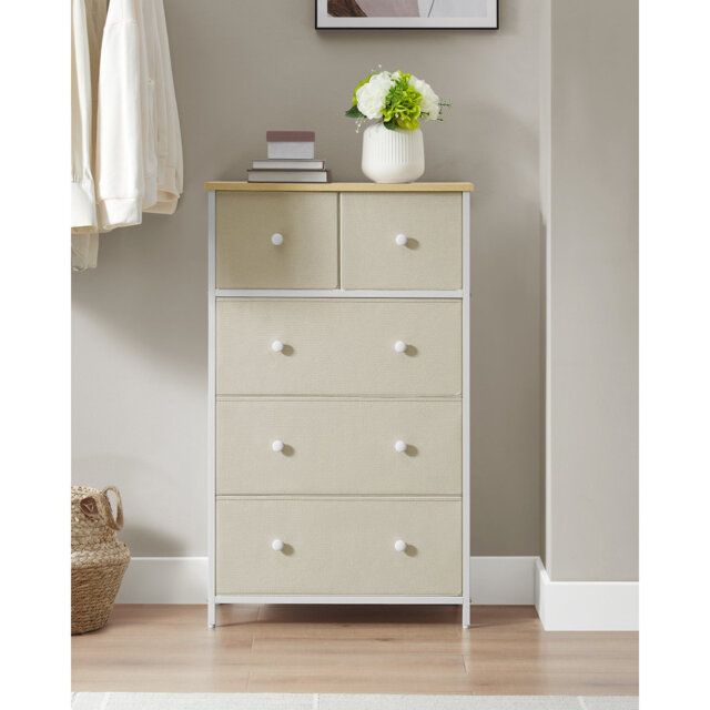 Chest Of Drawers, Fabric 5-Drawer Storage Organiser Unit, Dresser, For Living Room, Hallway, Nursery