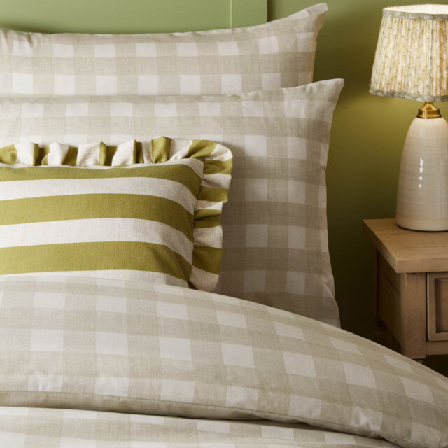 Linen Stripe Striped Green Square Cushion
