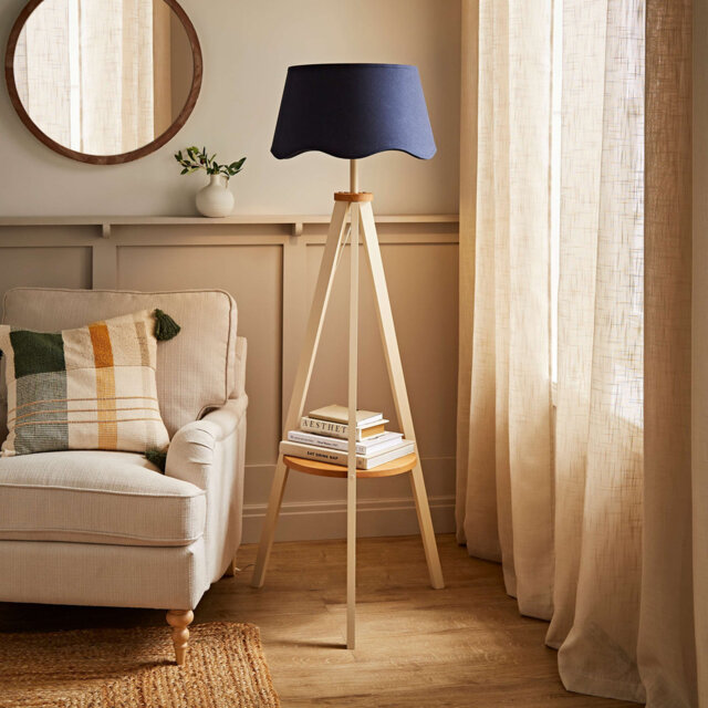 Morrigan Painted Cream Tripod Floor Lamp with Scalloped Shade