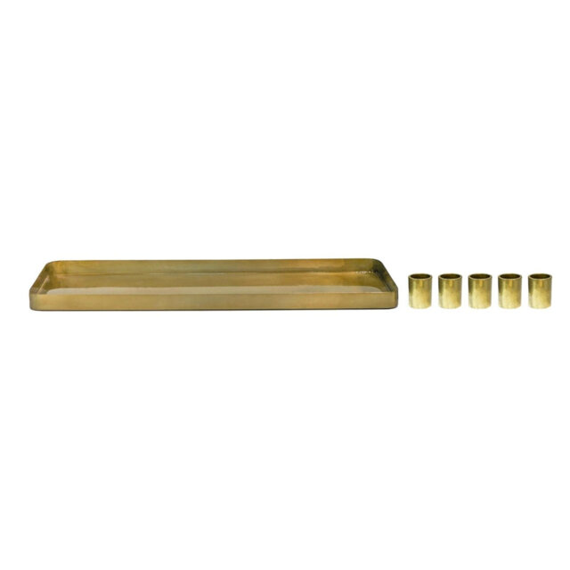 Champagne Gold Rectangle Centrepiece Metal With Magnetic Candle Holders W60cm