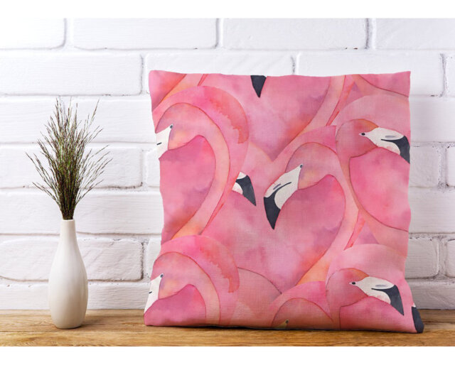 Therapia Watercolour Flamingo Hearts Scatter Cushion with Filling