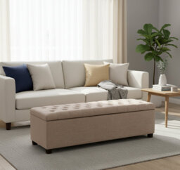 Linoso Chesterfield Storage Ottoman Bench, Tufted Upholstered Footstool with Hinged Lid and Square Wooden Legs