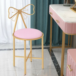 Pink Velvet Dining Chair Dressing Stool Sturdy Makeup Vanity Chair For Bedroom Living Room