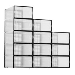 12-Pack Extra Large Clear Plastic Shoe Storage Boxes with Lids - Stackable Sneaker Organiser Bins, Space-Saving Home Organisation