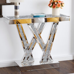 Andreja 90cm Mirrored Glass Console Table Sofa Entryway Table Crushed Diamond Home Decor