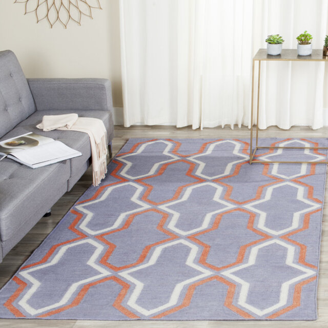 Normal Handmade Flatweave Wool Purple Rug