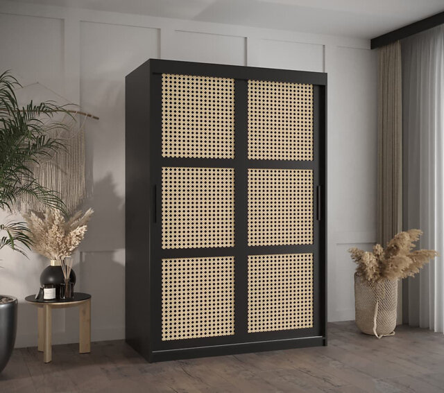 Amoriana I Sliding Door Wardrobe with hanging rails and shelves in Black