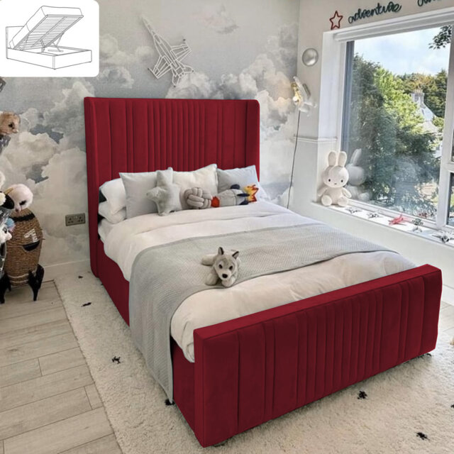 Ezzell Upholstered Bed - Wingback Ottoman Storage with Plush Velvet Gas Lift