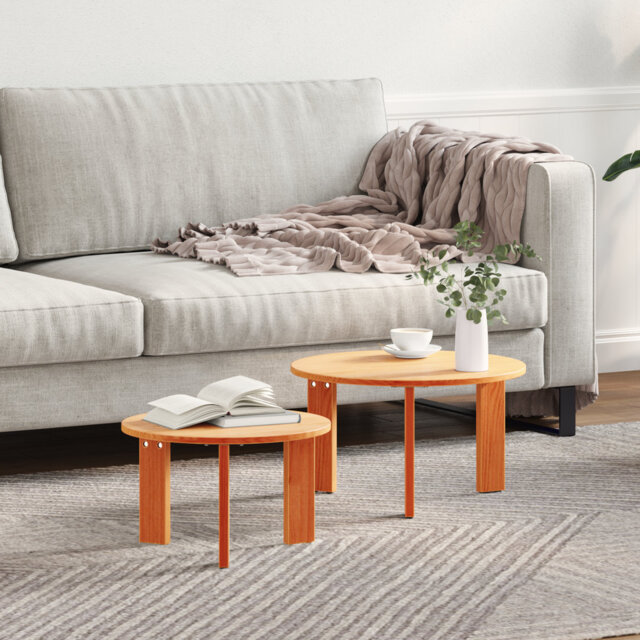 Coffee Table Solid Pine wood Modern Living Room Round Wood Indoor
