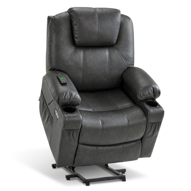Courtois Medium Power Recliner Lift Chair with Massage and Heat, Faux Leather