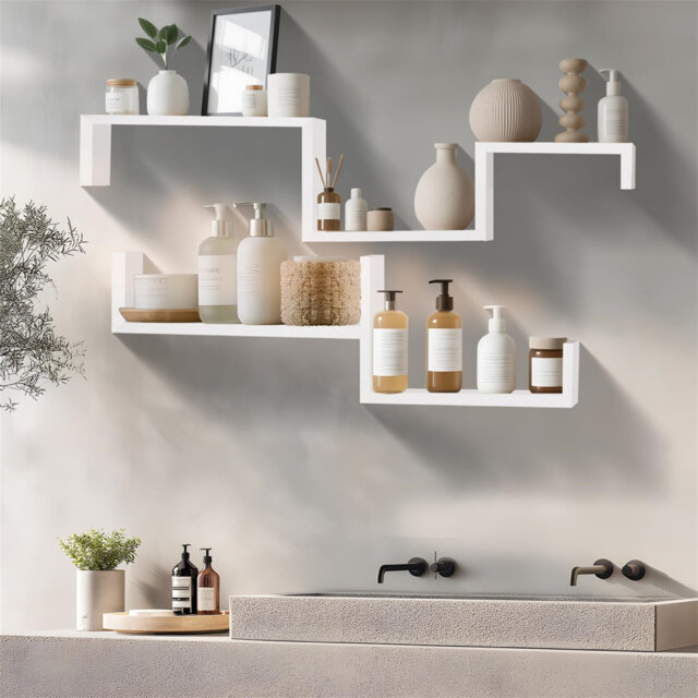 Floating Shelves White Set Of 5 Wooden Shelves For Wall Decor Small Shelf Unit Wall Mounted For DIY Display Rustic Wall Shelf For Bedroom,Kitchen,Bath