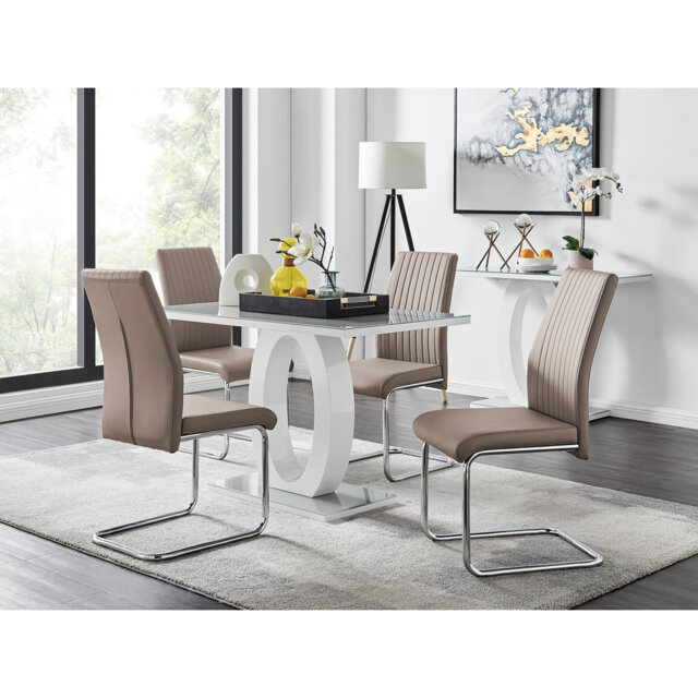 Scottsmoor Modern High Gloss & Glass Dining Table with 4 Luxury Faux Leather Chairs