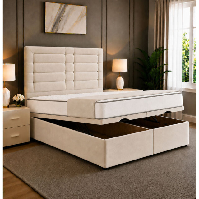 Aster Divan Ottoman Storage Bed Frame with Floor Standing Headboard