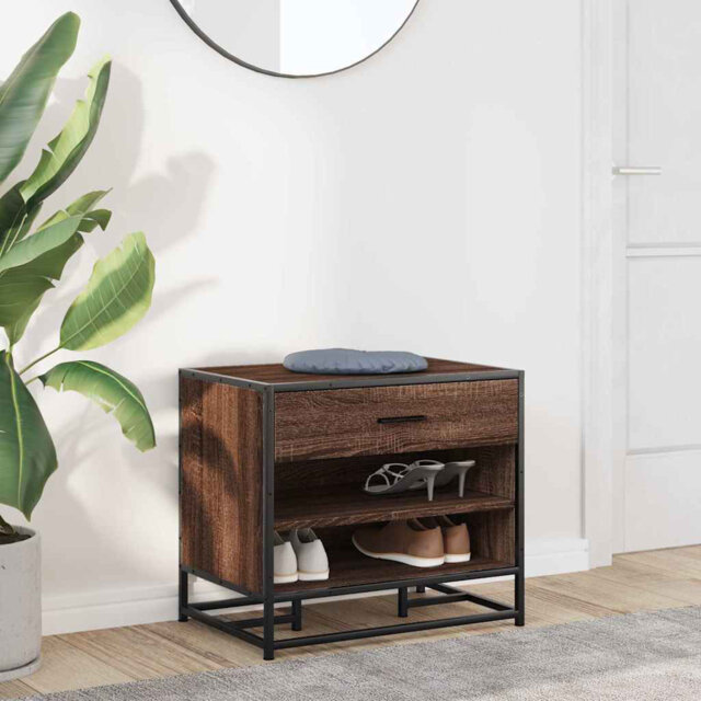 Shoe Bench Brown Oak 60X40x53.5 Cm Engineered Wood And Metal