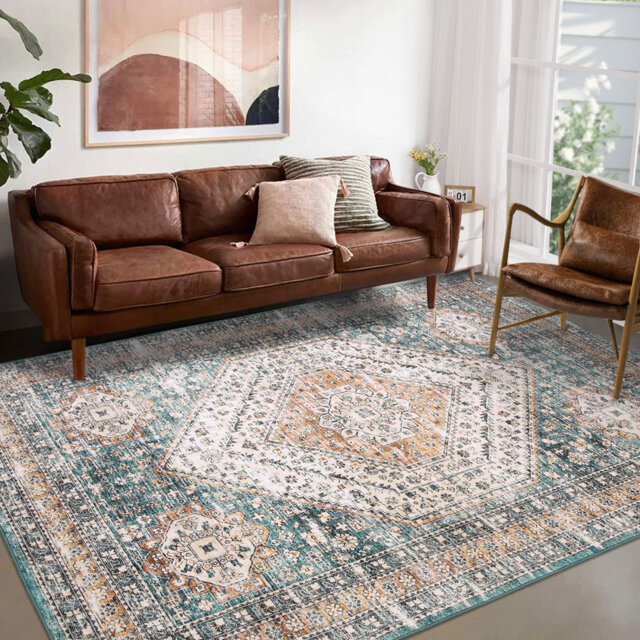 Vintage Medallion Runner Rug - Washable, Non-Slip, Mark Resistant - Soft Medium Pile Carpet for Living Room, Bedroom, Kitchen - Green Tone, 80x150cm