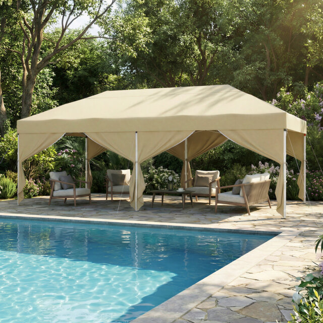 Folding Pop Up Gazebo With Sides 6X3m, Canopy Tent With Side Panels, Drizzle-Resistant, Grey