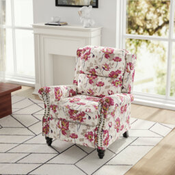Ameiah Upholstered Farmhouse Manual Push Back Recliner with Solid Wood Legs