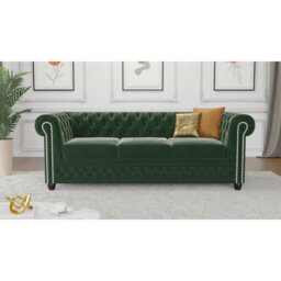 Chesterfield Hanna 3 Seater Sofa Made of Velvet Fabric with Solid Wood Legs