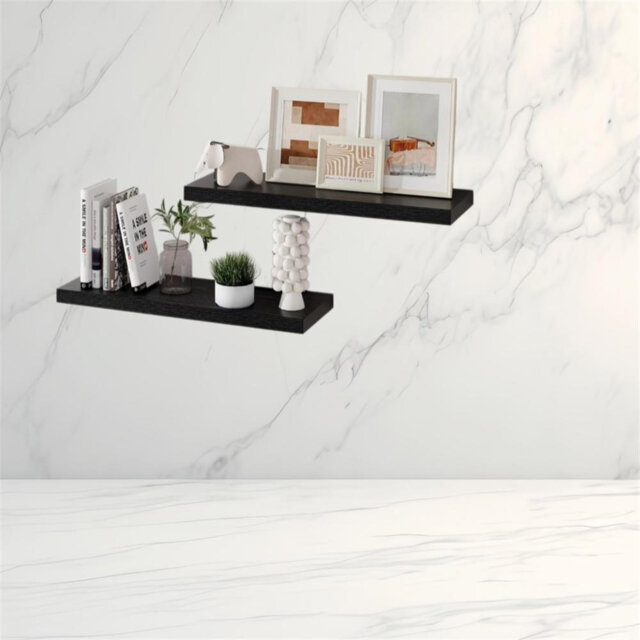 Deep Walnut Floating Wall Shelves - Set of 2