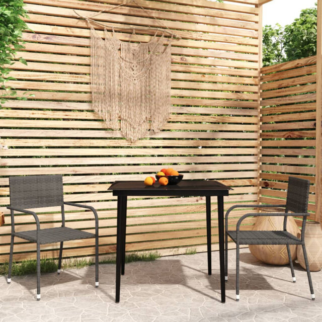 Rosalind Wheeler 3 Piece Garden Dining Set Black, 1 Table, 2 Chair