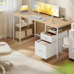 Computer Desk, Work Desk with Storage, 3 Shelves, 2 Drawers, 60 x 160 x 76 cm, Rustic Brown and Matte Black
