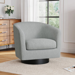 Upholstered Swivel Barrel Chair With Solid Wood Base