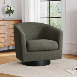Upholstered Swivel Barrel Chair With Solid Wood Base