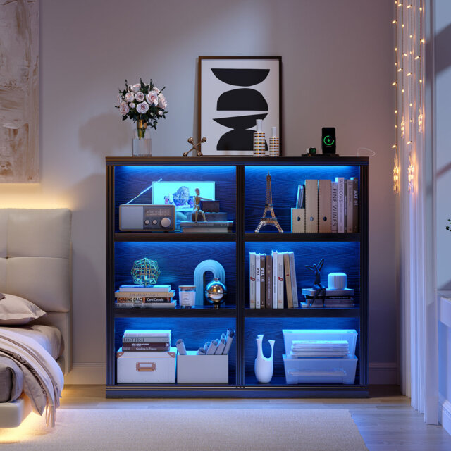 6-Cube Open Bookcase with 3-Colour Motion Sensor LED Lights