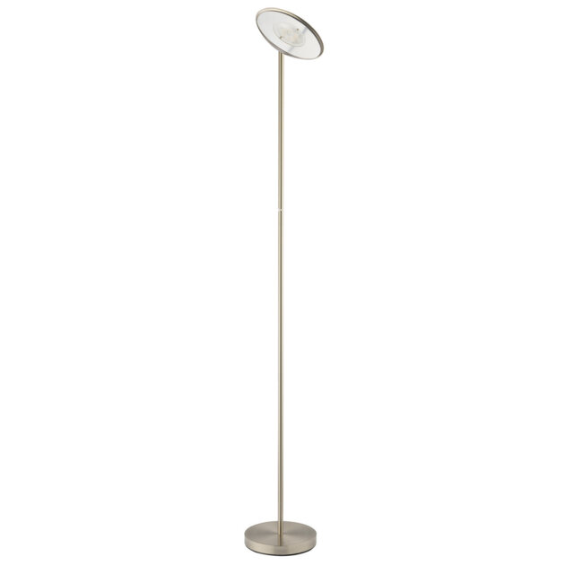 Modern LED Uplighter Metal Floor Lamp In Satin Nickel With Memory Dimmer Button By