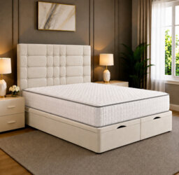 Vance Divan Ottoman Storage Bed Frame with Button Tufted Panel Floor Standing Headboard & End Lift Storage