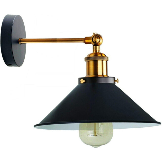 Industrial Black & Brass Wall Light â Adjustable Arm Metal Wall Sconce with 22cm Shade â Vintage E27 Wall Mounted Lamp for Bedroom, Living Room, H