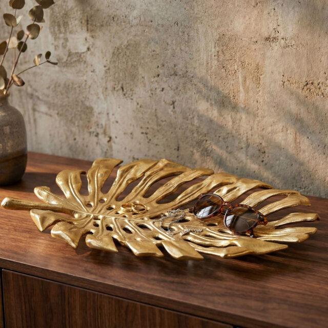 Silver Aluminium Monstera Leaf Decorative Bowl