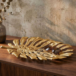 Silver Aluminium Monstera Leaf Decorative Bowl