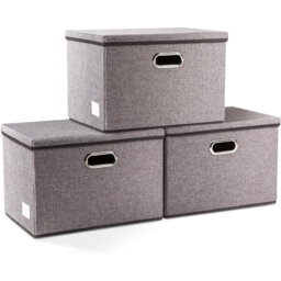 Large Collapsible Storage Bins With Lids [3-Pack] Linen Fabric Foldable Storage Boxes Organizer Containers Baskets Cube With Cover For Home Bedroom Cl