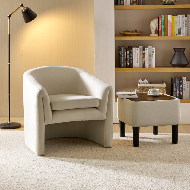 Yeomans Modern Upholstered Versatile Barrel Chair With Removable Leg Storage Ottoman