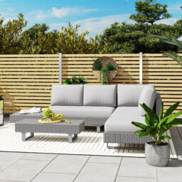 Outsunny 3 Pieces Rattan Garden Furniture Set Sofa Set 5-Seater Light Grey