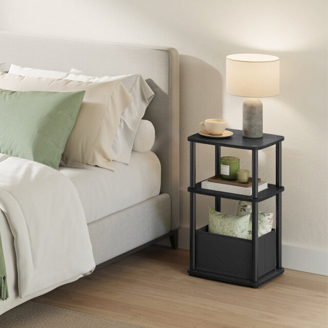 Superfast Toolless Assembly, Side Table, 3-Tier Nightstand With Storage, Fabric Basket, For Bedroom Living Room, Steel Frame, 11.8 X 13.4 X 22.8 Inche