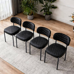 Tufted Faux Leather Waffle Upholstered Armless Dining Chair Round Seat